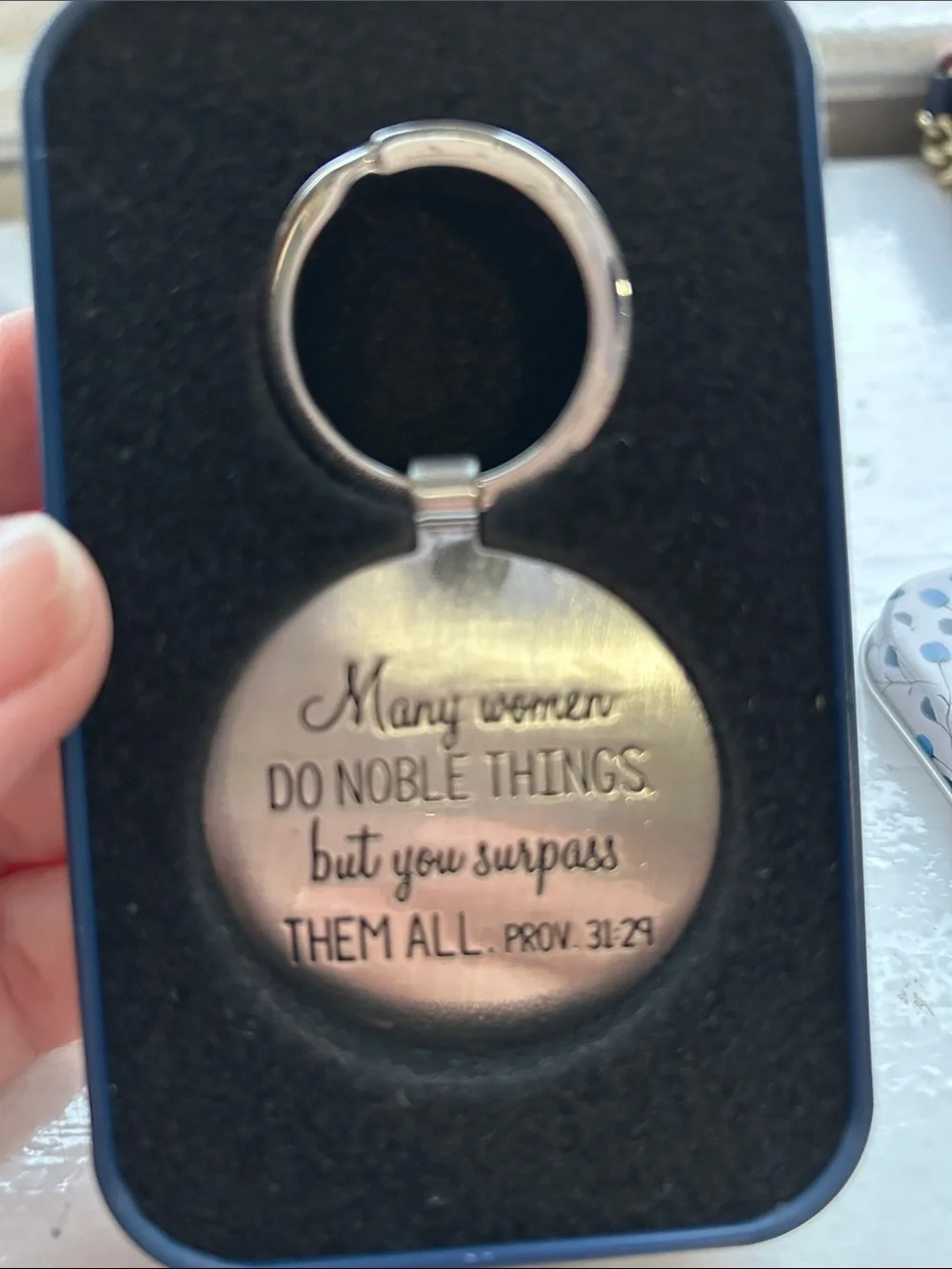 I Love You Mom Keychain - Navy Blue Sentiment Keyring
